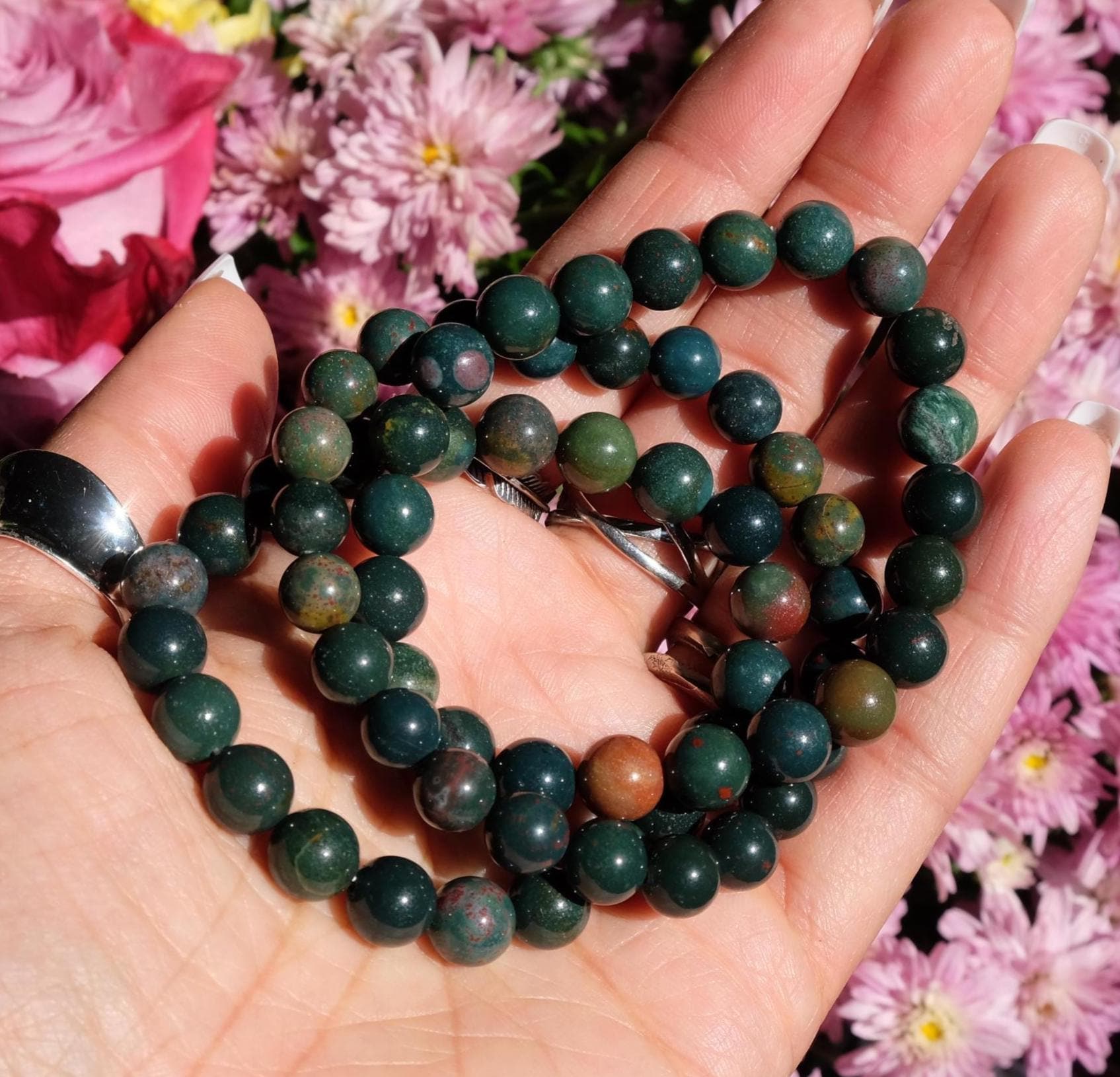 8.5mm, 9mm Bloodstone Heliotrope Smooth Beaded Stretch Gemstone Bracelet 8.5mm, 9mm Bloodstone Heliotrope Smooth Beaded Stretch Gemstone Bracelet
