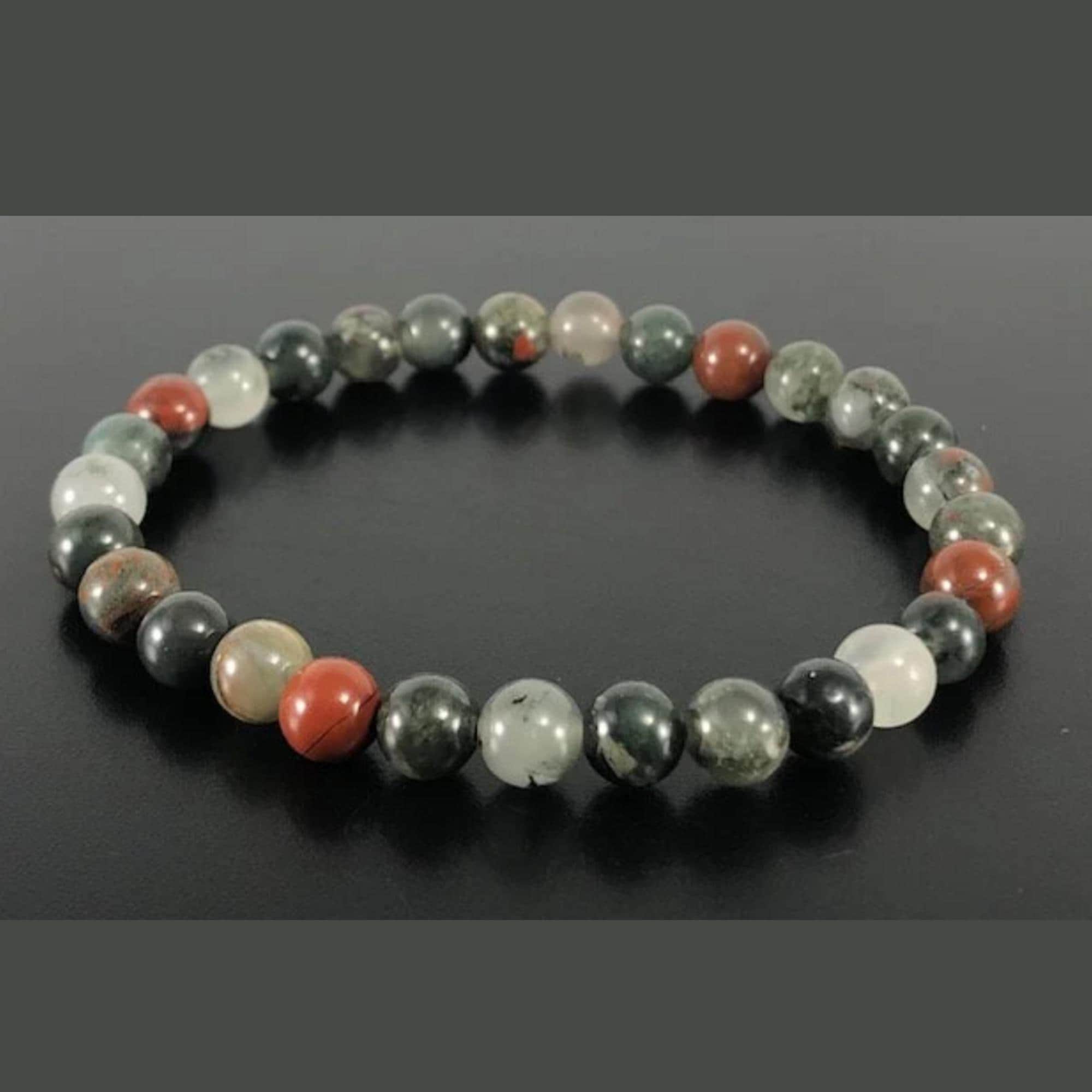 African Bloodstone Beaded Bracelet: Genuine Gemstone Healing Crystal
