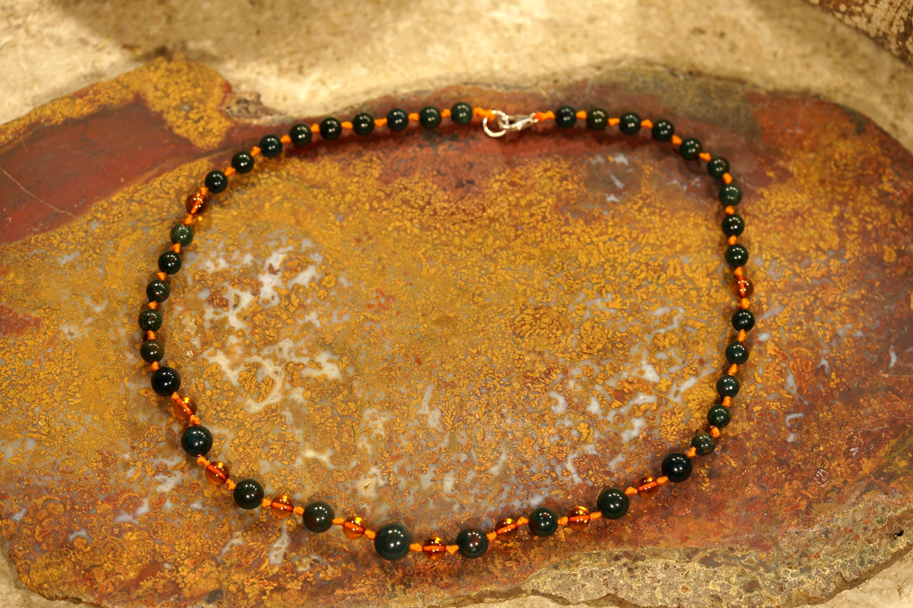 Bloodstone & Ancient Sun Resin Choker • The Phoenix Stone • Knotted Wrap Bracelet • Grounding And Vitality • Ba3a • 3705a