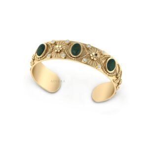 Bloodstone Cuff Bangle Bracelet, Gemstone Bracelet, Three Stone Bangle, Birthstone Bracelet, Brass Jewelry For Gift