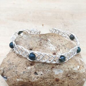 Bloodstone cuff bracelet. Silver filled wire celtic knot Adjustable bracelet. Green March birthstone. Reiki jewelry uk