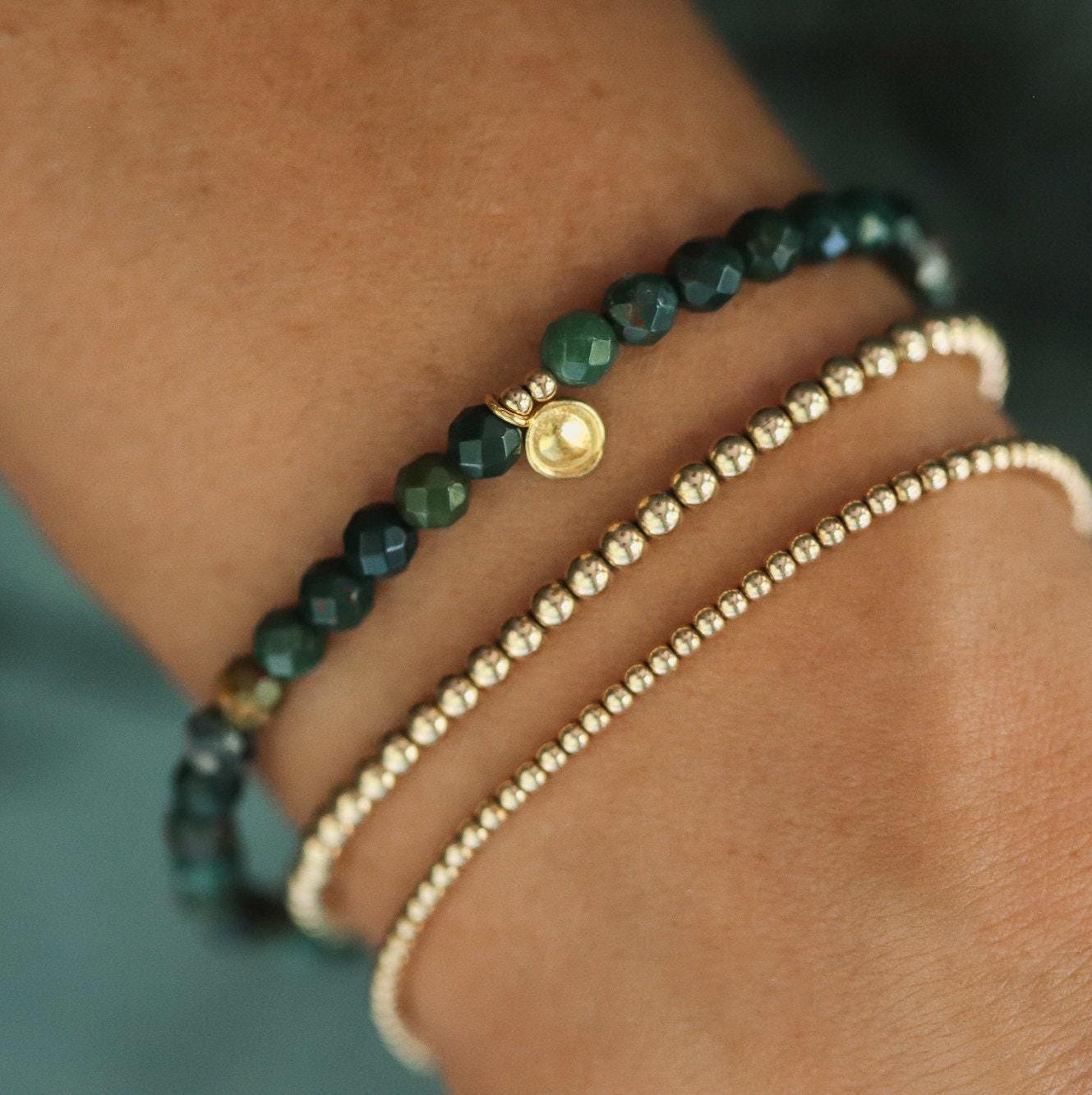 Bloodstone Bracelet | Dainty Bloodstone Beaded Bracelet | 14k Gold Filled | [ebbd1438] Bloodstone Stretch Bracelet | Faceted Bloodstone