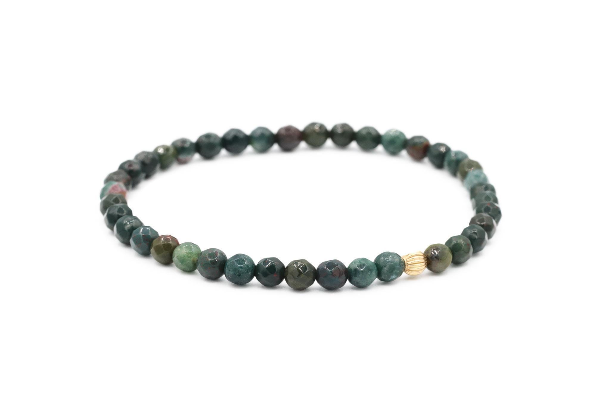Bloodstone Bracelet | Dainty Bloodstone Beaded Bracelet [ebbd1438] | 14k Gold Bloodstone Stretch Bracelet | Faceted Bloodstone
