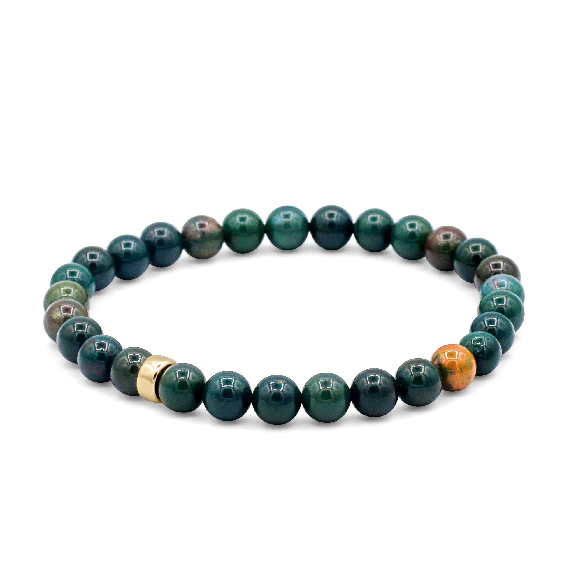 Bloodstone Bracelet | Dainty Bloodstone Beaded Bracelet [ebbm1217] | Gold Bloodstone Stretch Bracelet | Faceted Bloodstone