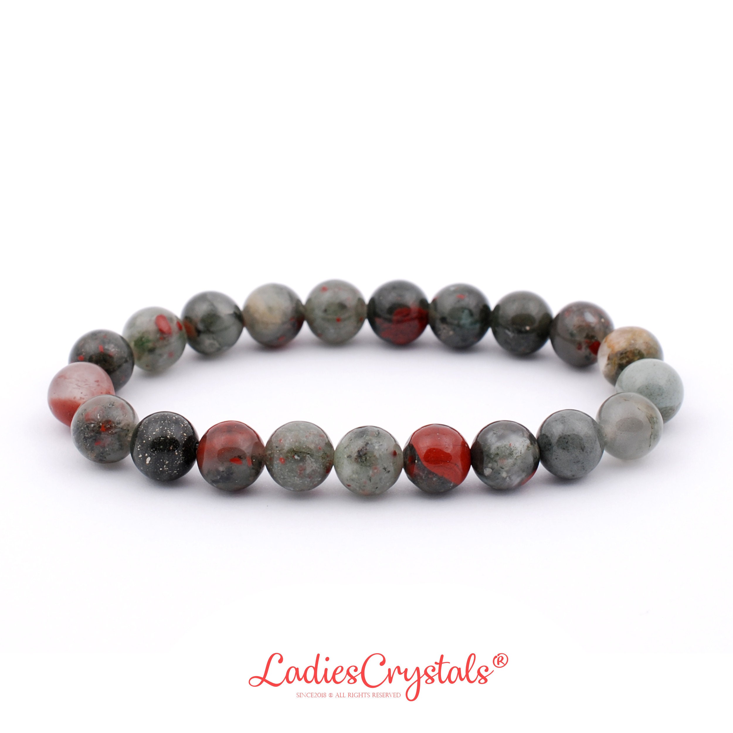 Bloodstone Bracelet, Dainty Stackable Beaded Gemstone, Vitality And Courage Healing Jewelry, Grounding Protection Gift, Root Chakra Crystals