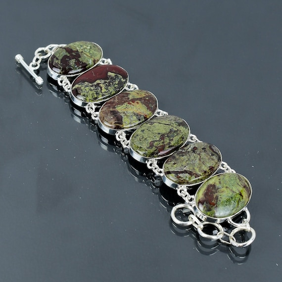Dragon Bloodstone 925 Sterling Silver Bracelet - Handmade Gemstone Jewelry