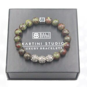Dragon Bloodstone Sterling Silver Bali Bead Bracelet Men's Handmade Jewelry