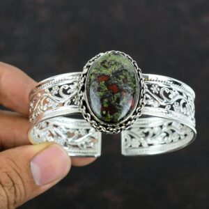 Dragon Bloodstone Bangle: Handmade 925 Sterling Silver Cuff Bracelet
