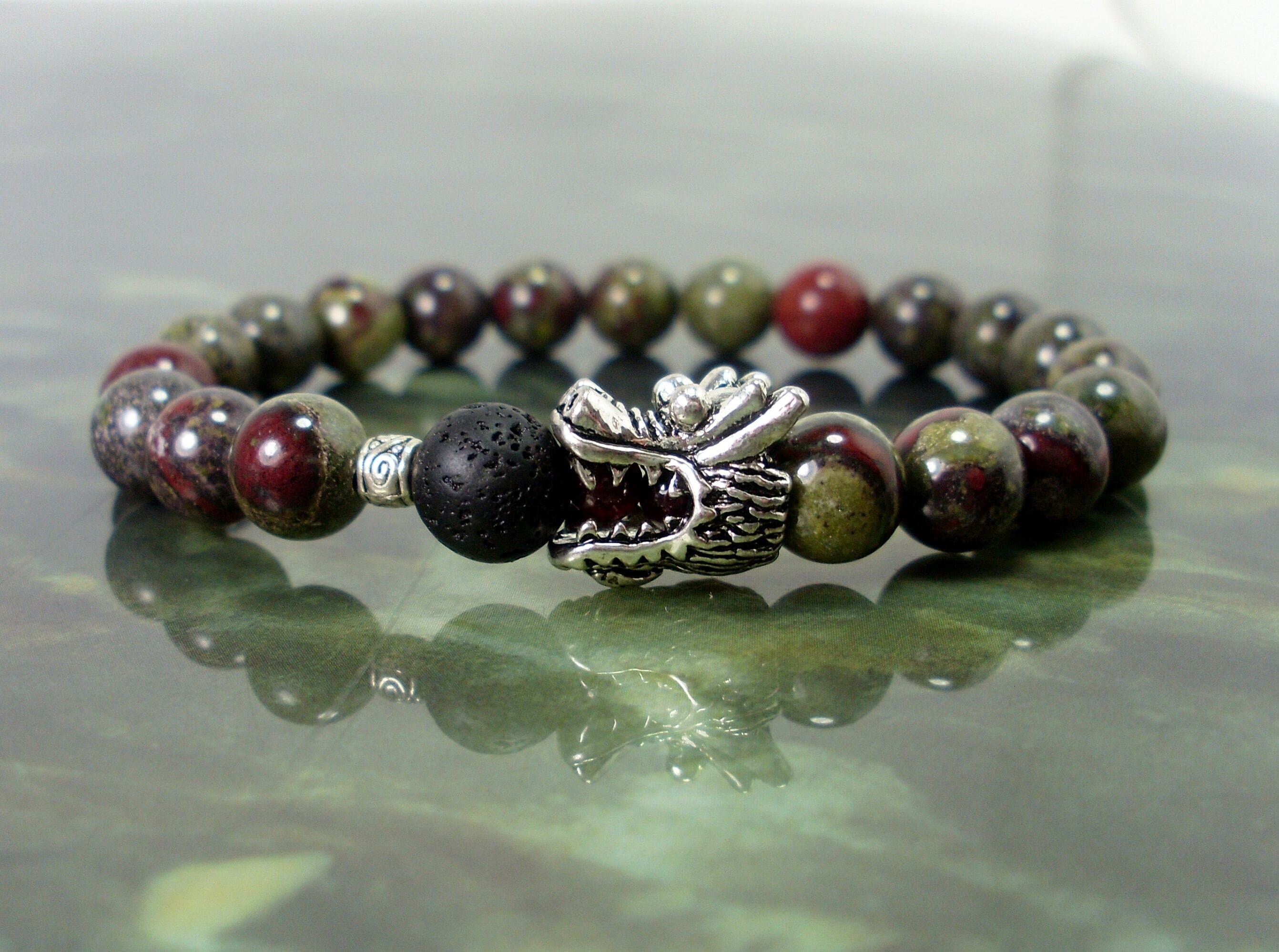 Dragon Blood Jasper And Lava Stone Bracelet With Dragon Head, Natural Gemstone Bracelet, Bloodstone Women Men Beaded Bracelet + Gift Bag Dragon Blood Jasper And Lava Stone Bracelet With Dragon Head, Natural Gemstone Bracelet, Bloodstone Women Men Beaded Bracelet + Gift Bag