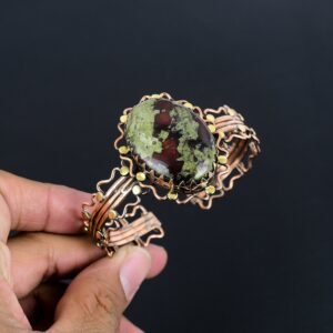 Dragon Bloodstone Copper Cuff Bangle Jasper Bracelet Copper Wire Wrapped Cuff Adjustable Bangle Copper Wire Jewelry Jasper Cuff Gift for Her