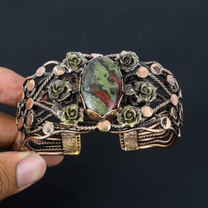 Dragon Bloodstone Copper Cuff Bracelet Jasper Bracelet Copper Wire Wrapped Cuff Adjustable Bracelet Copper Wire Jewelry Jasper Bangle Gift