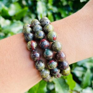 Dragon Bloodstone Crystal Bracelet: 9mm Red Green Jasper Gemstone