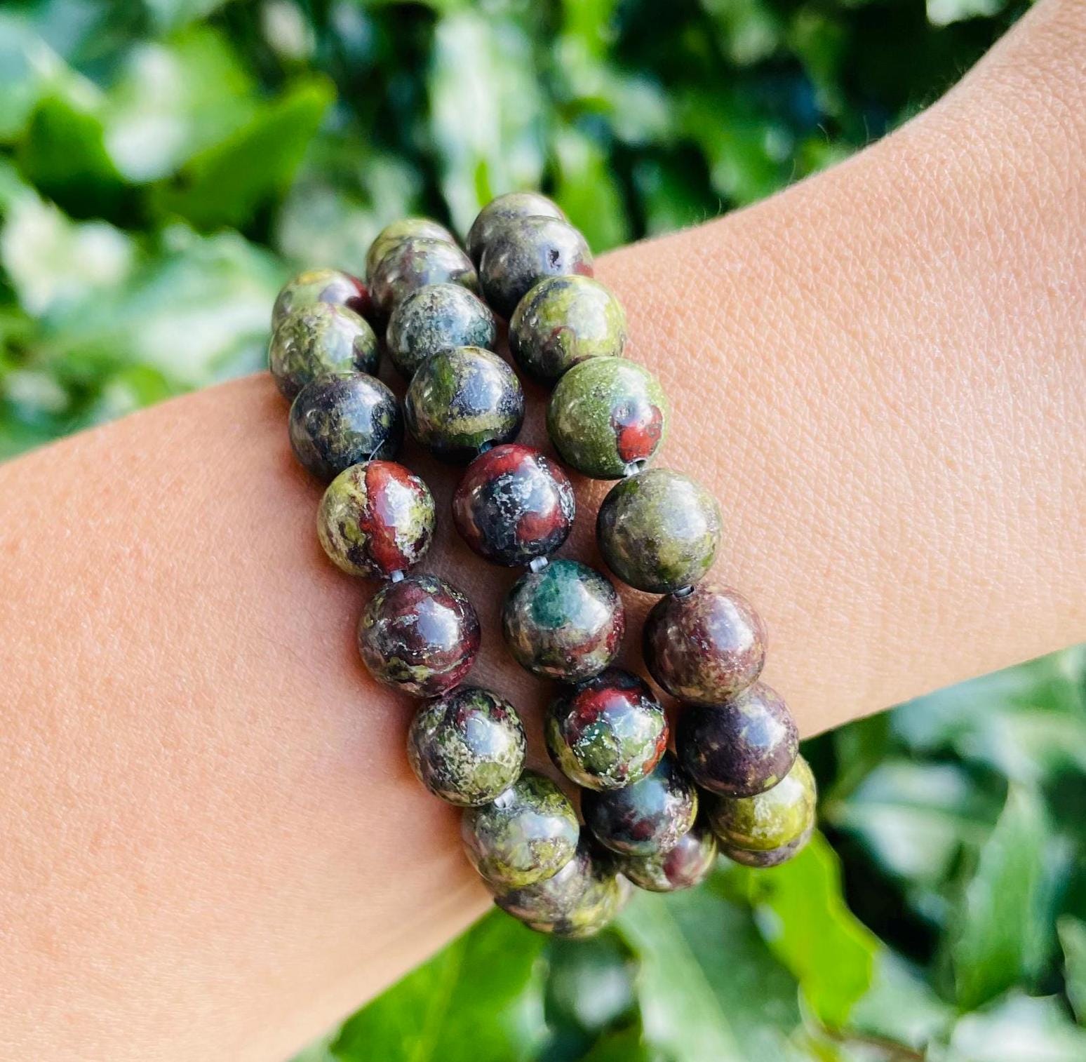 Dragon Bloodstone Crystal Bracelet: 9mm Red Green Jasper Gemstone