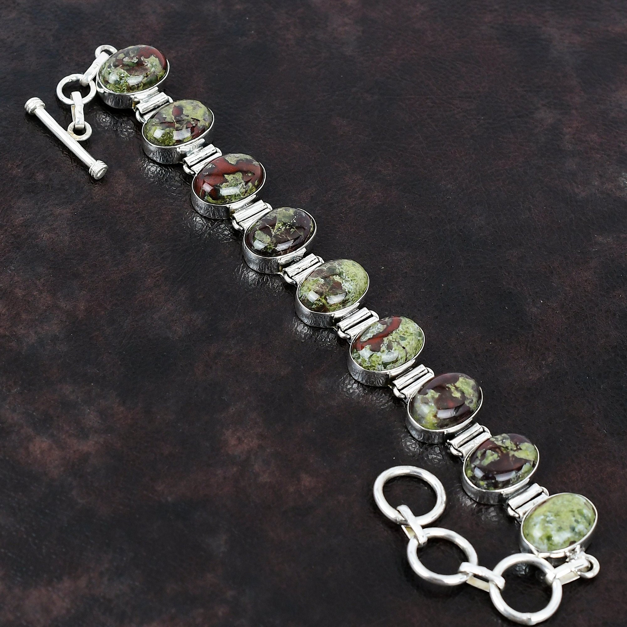Dragon Bloodstone Bracelet: Handmade 925 Sterling Silver Adjustable Jewelry
