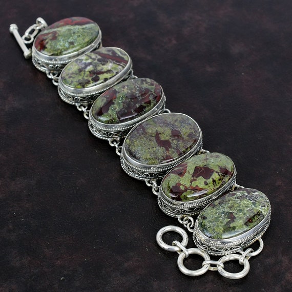 Dragon Bloodstone Bracelet: Handmade 925 Sterling Silver Adjustable Chain