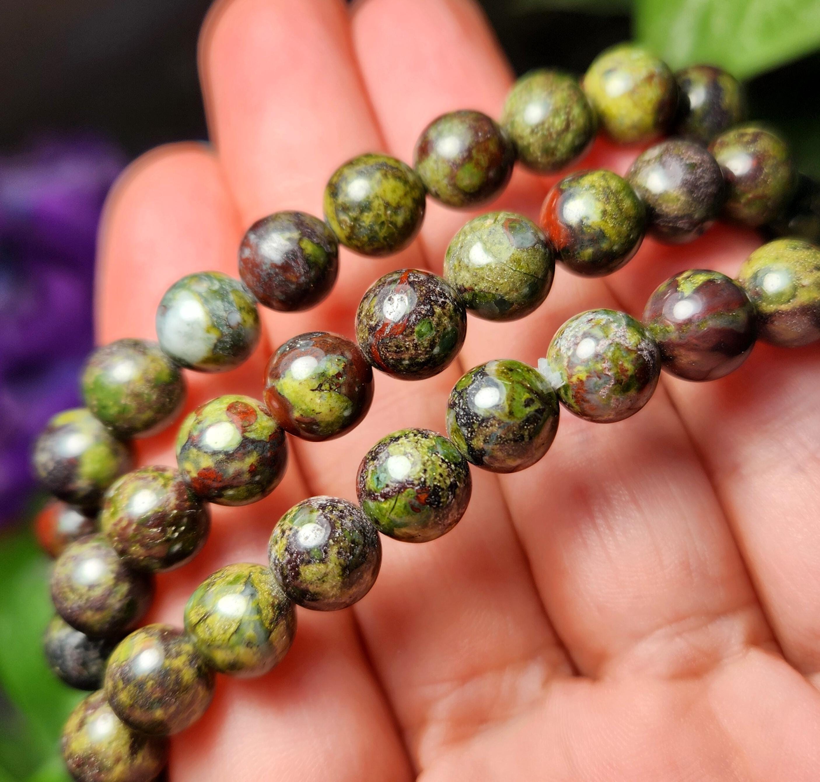 Dragon Bloodstone Bracelet, Bloodstone Jasper Beaded Gemstone Bracelet (8mm Beads) Dragon Bloodstone Bracelet, Bloodstone Jasper Beaded Gemstone Bracelet (8mm Beads)