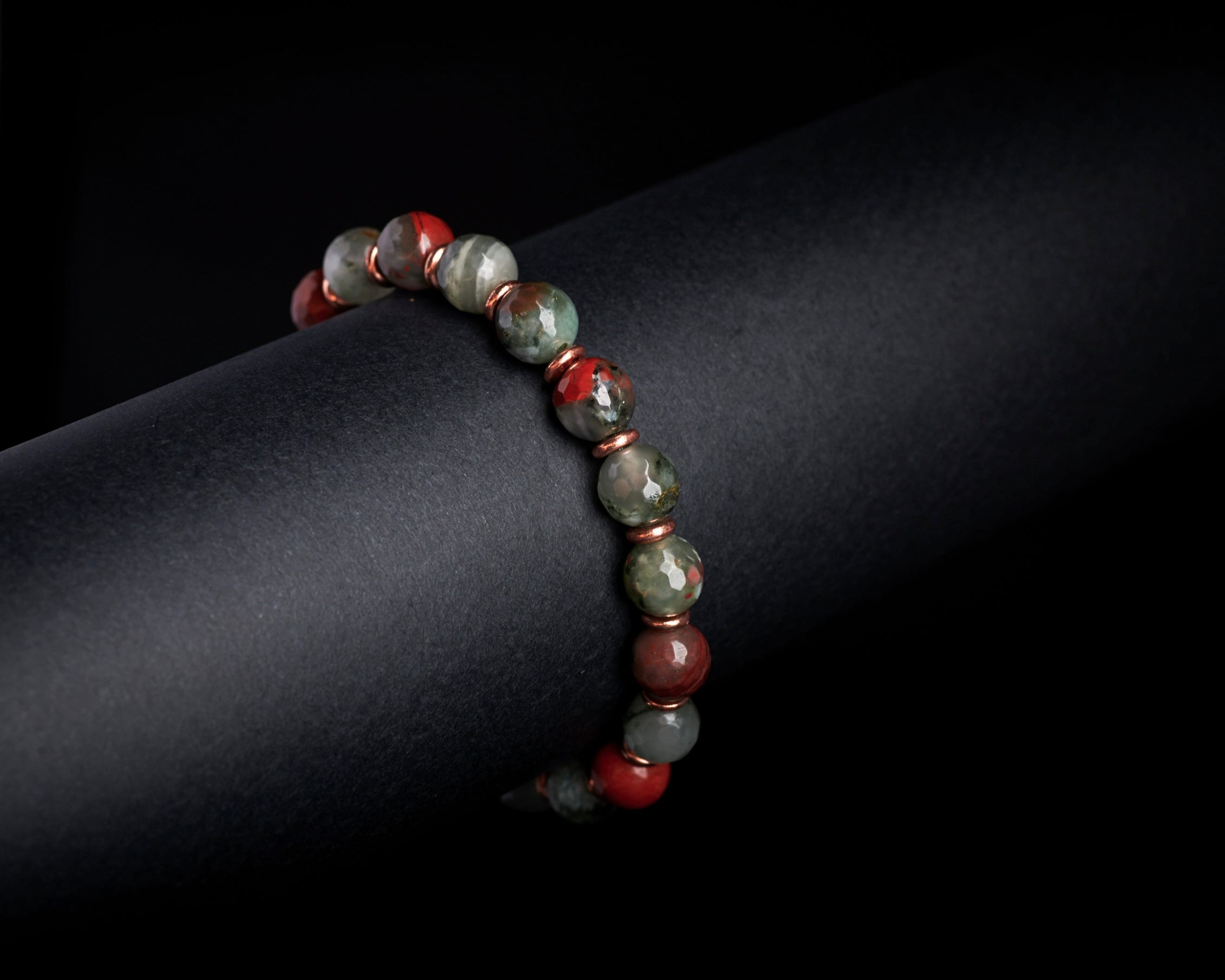 Genuine Bloodstone Raw Solid Copper Stretch Bracelet