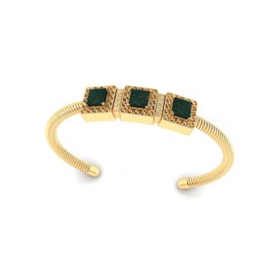 Gold Finish Bloodstone Bangle Bracelet, Gold Ball Engraved Bezel Bangle, Twisted Adjustable Bangle, Triple Stone Bangle For Anniversary Gift