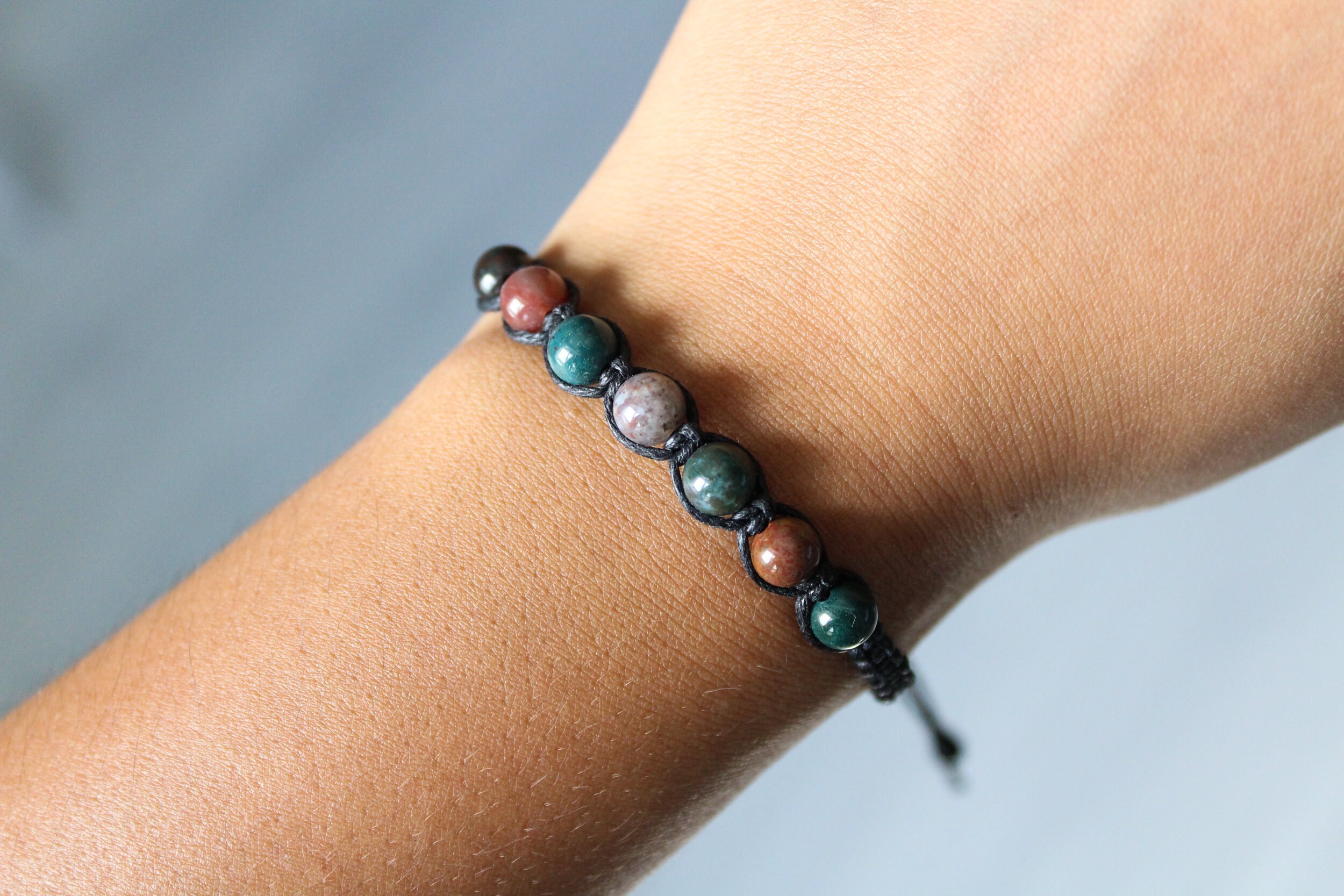 Handmade Bloodstone Bead Bracelet, Unisex Grounding Stone Jewelry