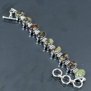 Handmade Dragon Bloodstone Bracelet: 925 Sterling Silver Adjustable Gemstone Jewelry