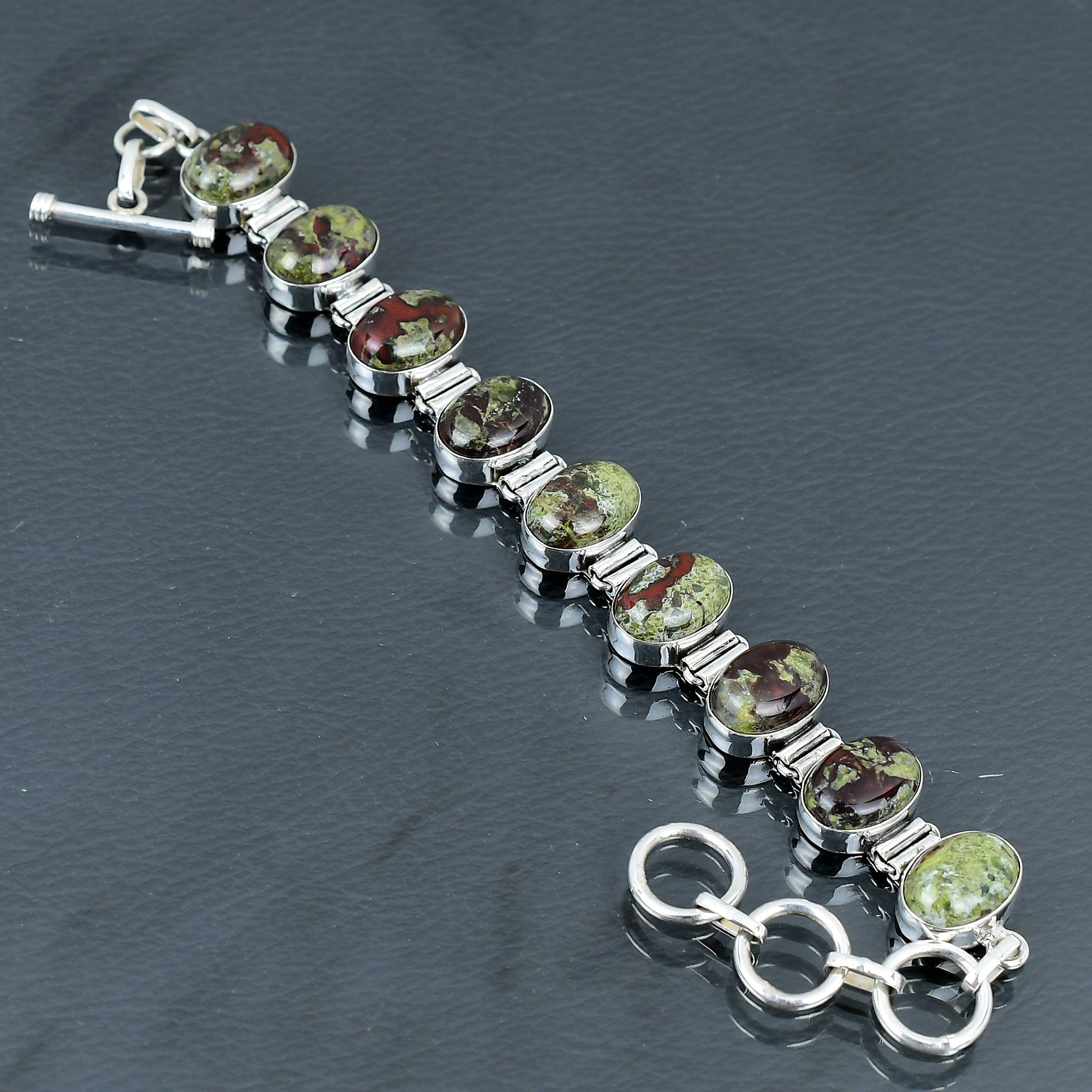 Handmade Dragon Bloodstone Bracelet: 925 Sterling Silver Adjustable Gemstone Jewelry
