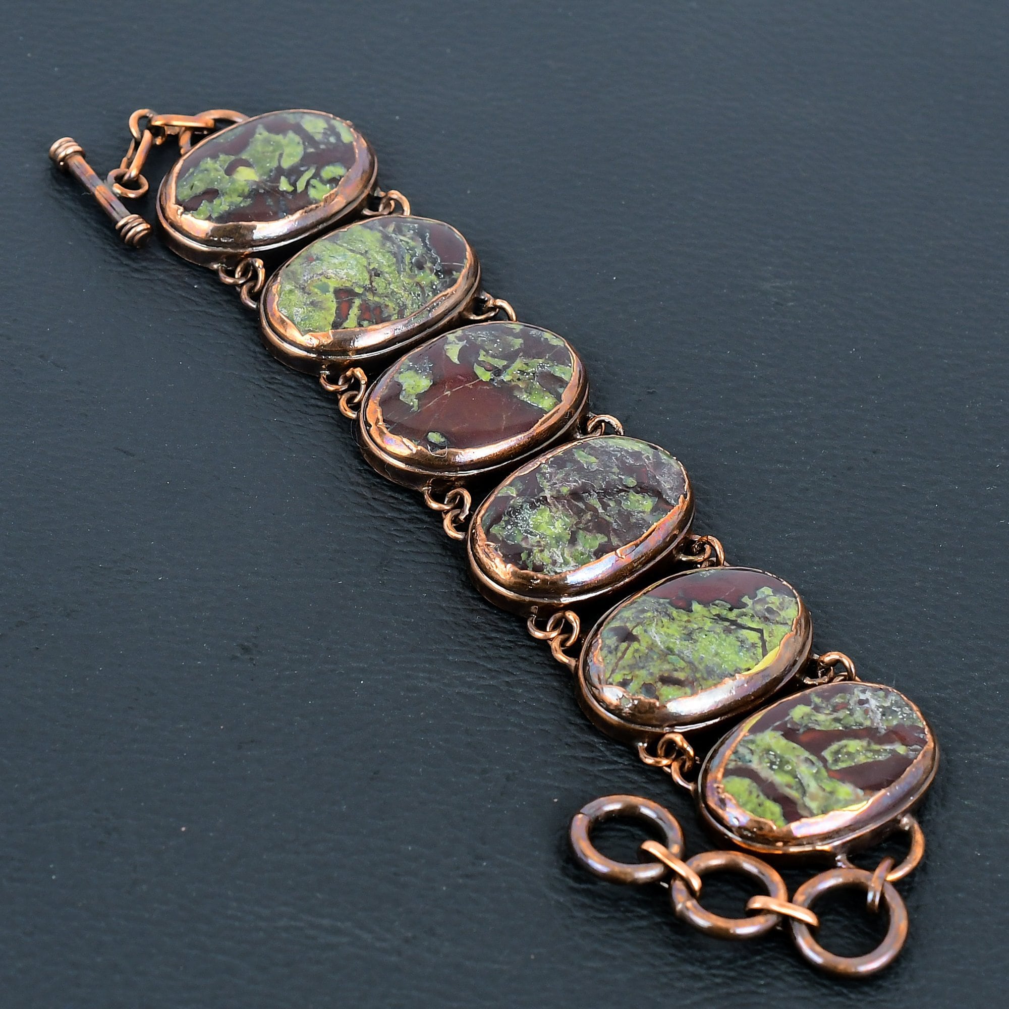 Handmade Dragon Bloodstone Bracelet: Electroformed Copper Adjustable Jewelry