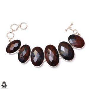 Irish Bloodstone Genuine Gemstone Sterling Silver Bracelet Mineral Jewelry