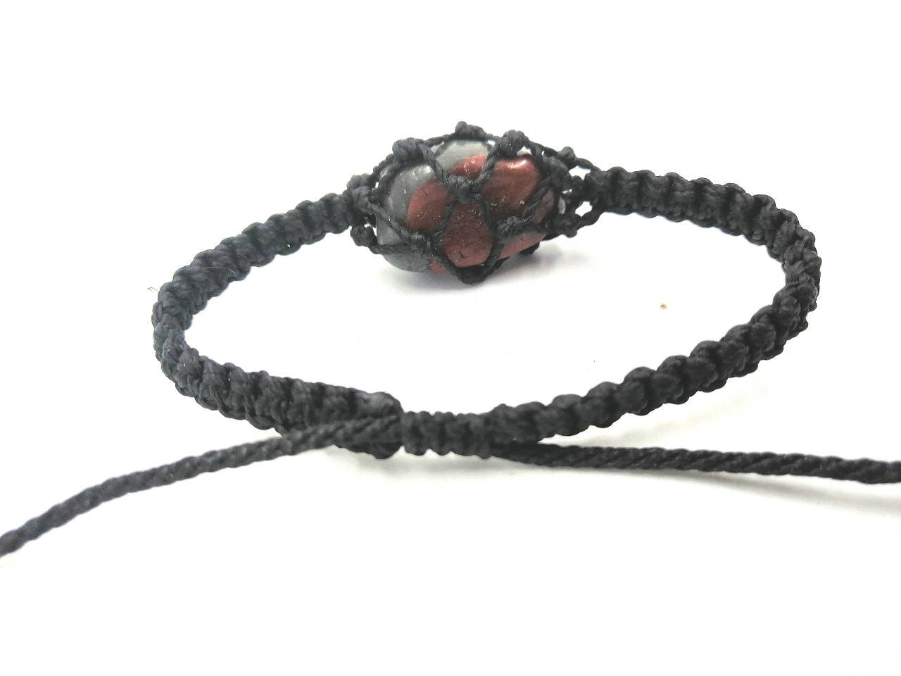Bloodstone Macrame Bracelet, Adjustable Unisex Design