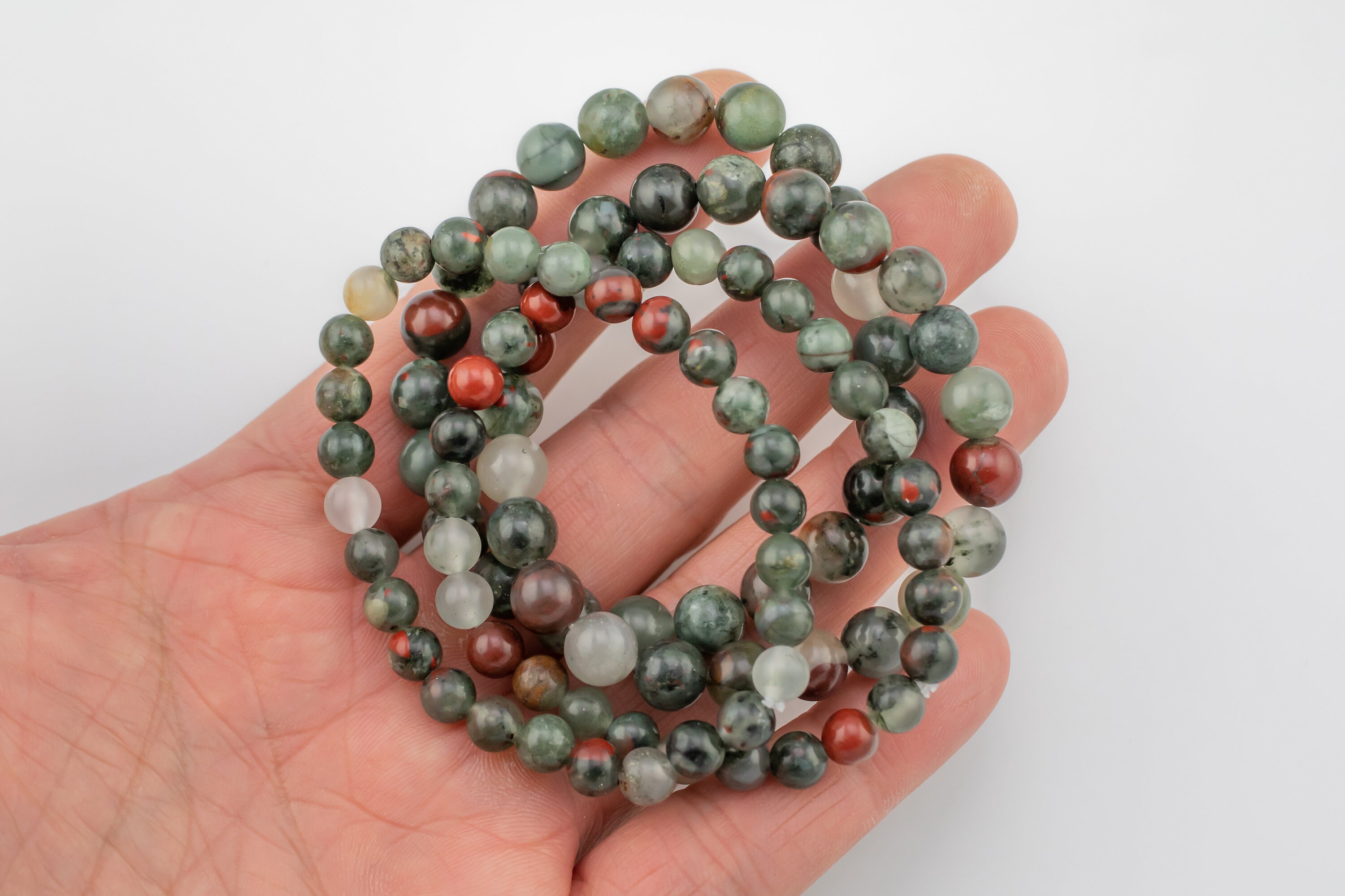 Natural Blood Stone Bracelet Smooth Round Size 6mm And 8mm- Handmade In Usa- Approx. 7" Bracelet Crystal Bracelet