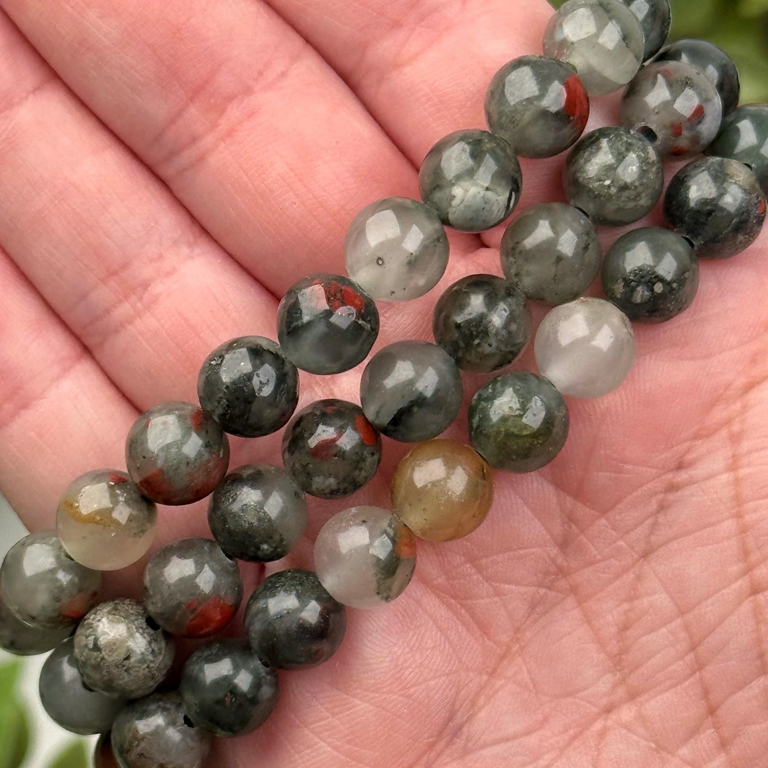 Bloodstone Bracelet | 6-8mm | - No. 664 (polished Green & Red Crystal Jewelry, Heart Chakra, Courage) Bloodstone Bracelet | 6-8mm | - No. 664 (polished Green & Red Crystal Jewelry, Heart Chakra, Courage)
