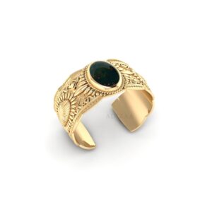 Bloodstone Sunflower Embossed Textured Heavy Cuff Bracelet, 18k Gold Filled Bangle Bracelet For Mother, Vintage Brass Bangle, Handmade Gift