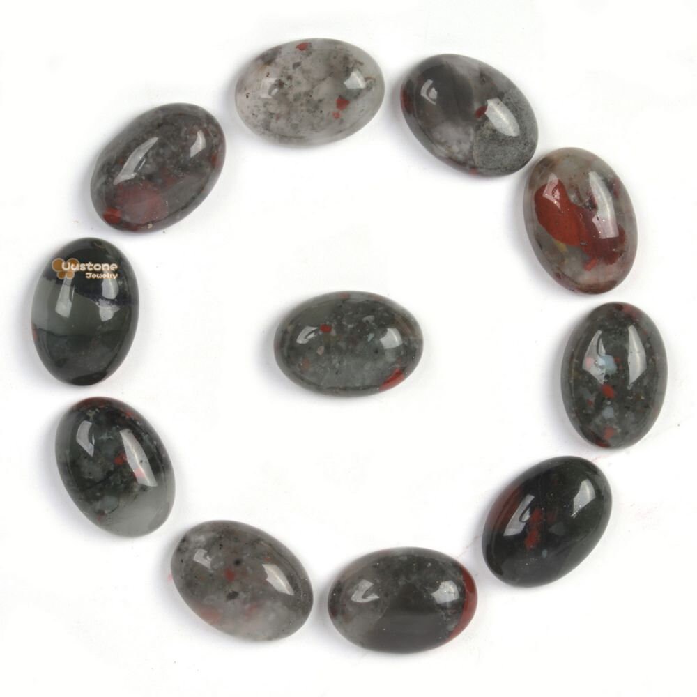 14mm Natural African Bloodstone Gemstone Oval Flatback Cab Cabochon