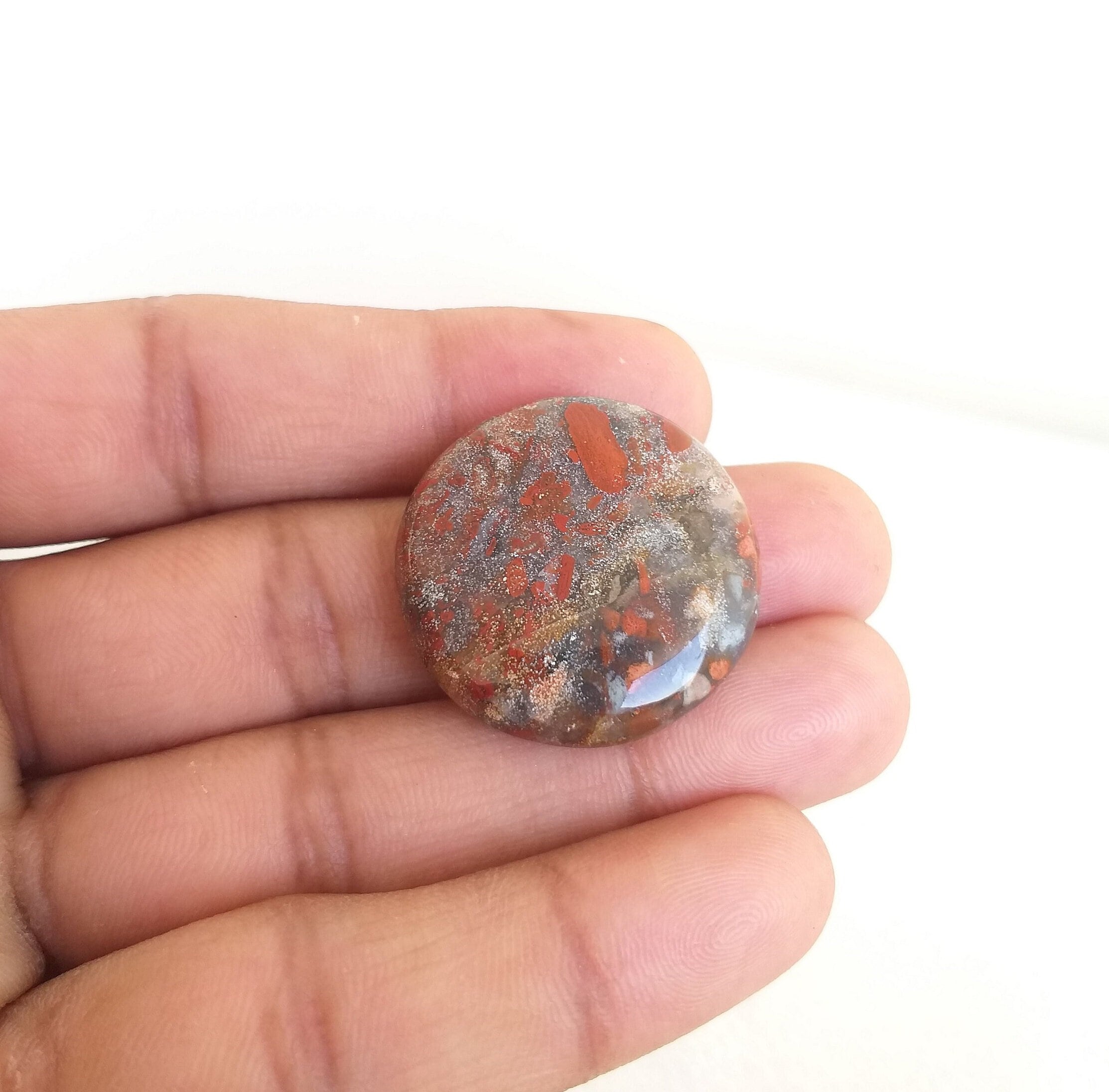 African Bloodstone Cabochon: Round Gemstone, Jewelry Making (29x7 Mm)