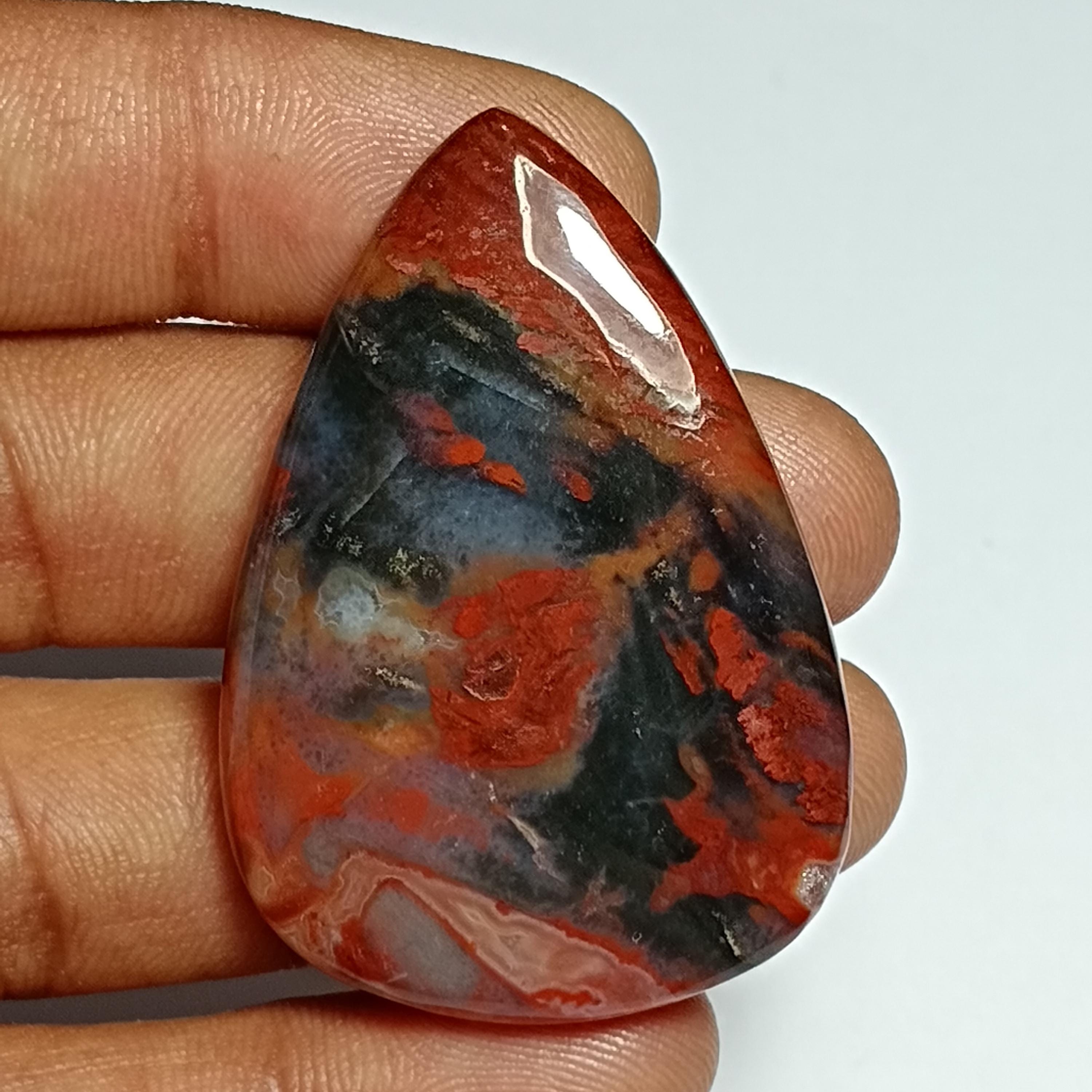 Bloodstone Cabochon: Natural Gemstone For Jewelry Making (47x32mm, 79cts.) Bloodstone Cabochon: Natural Gemstone For Jewelry Making (47x32mm, 79cts.)