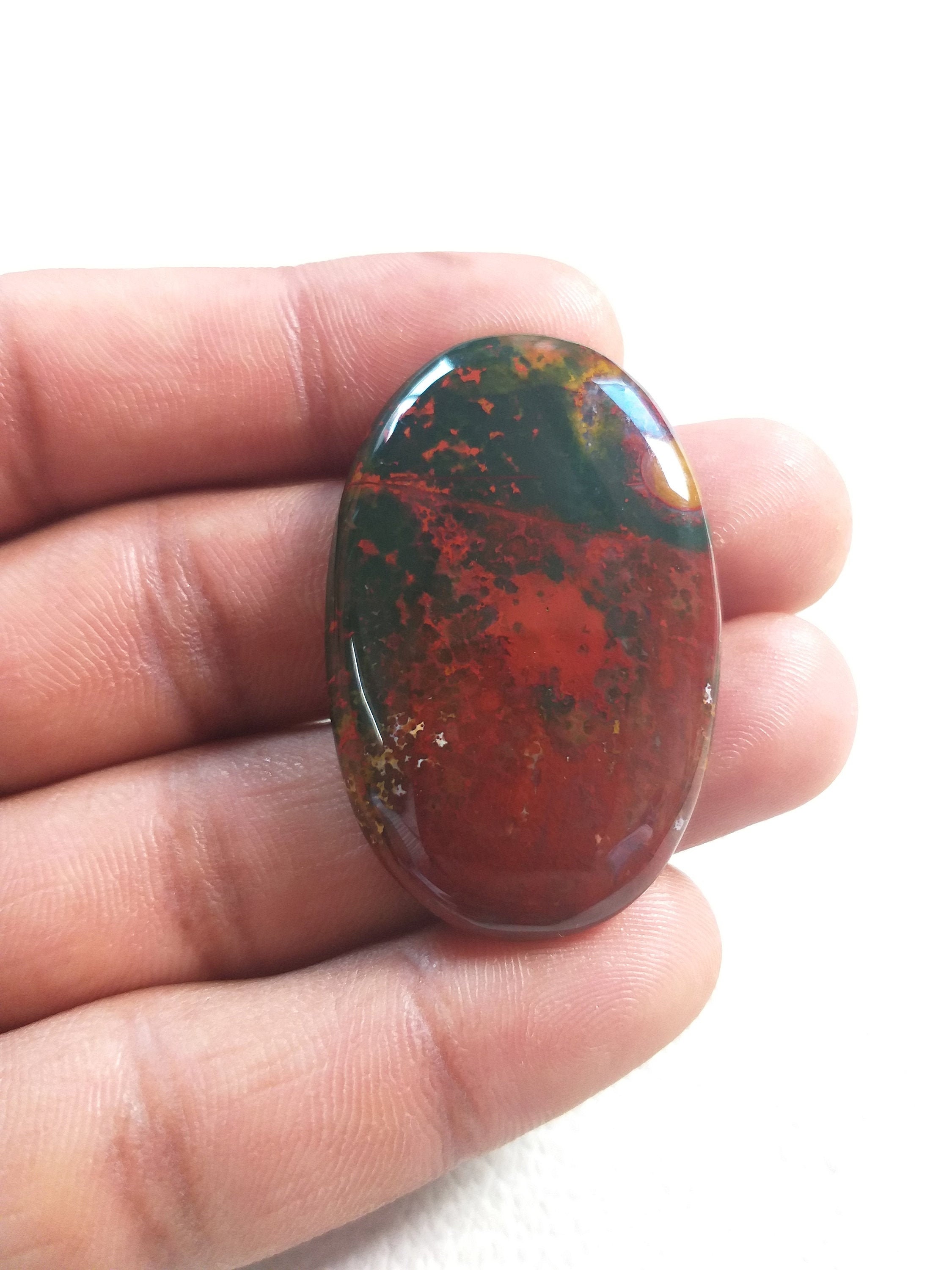 Natural Bloodstone Cabochon: Oval Gemstone Pendant (42x27x5 Mm)