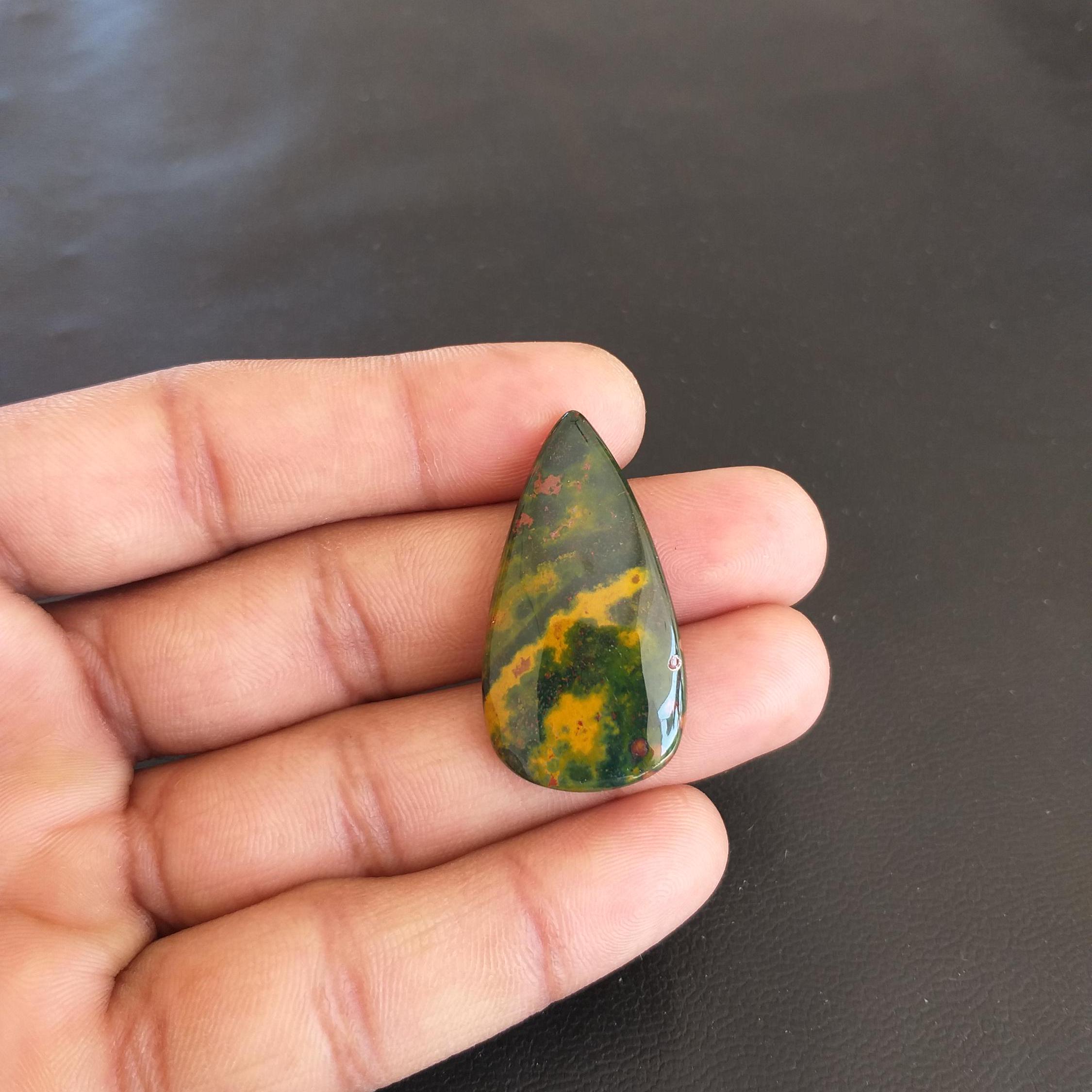 Pear Bloodstone Cabochon: 30 Carat Gemstone (37x20x5 Mm