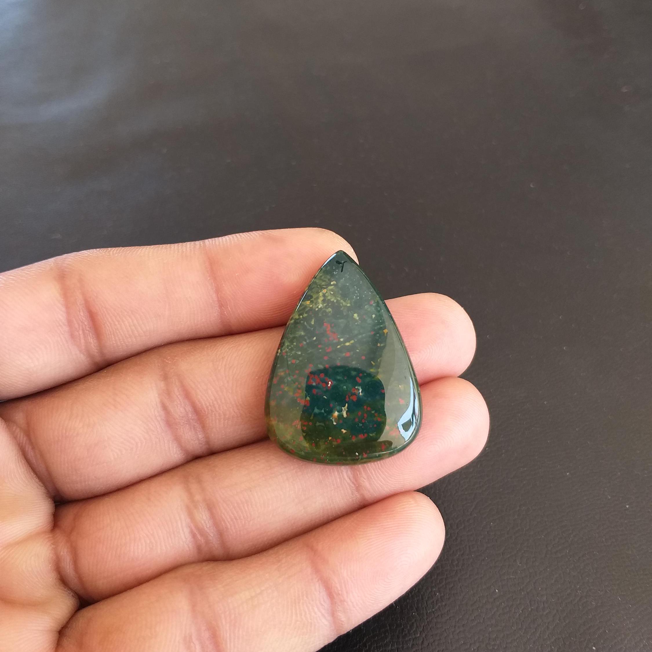 Pear Bloodstone Cabochon: 37.5 Carat Gemstone (34x25x6 Mm)