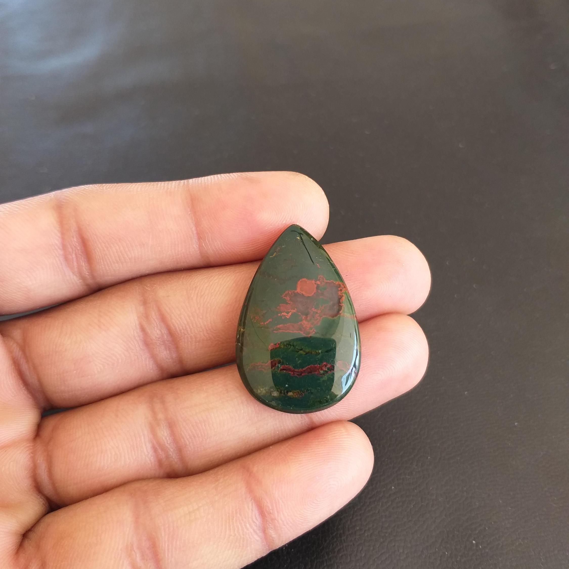 Pear Shape Bloodstone Cabochon: 27.5 Carat, Natural Gemstone, 33x21x5 Mm