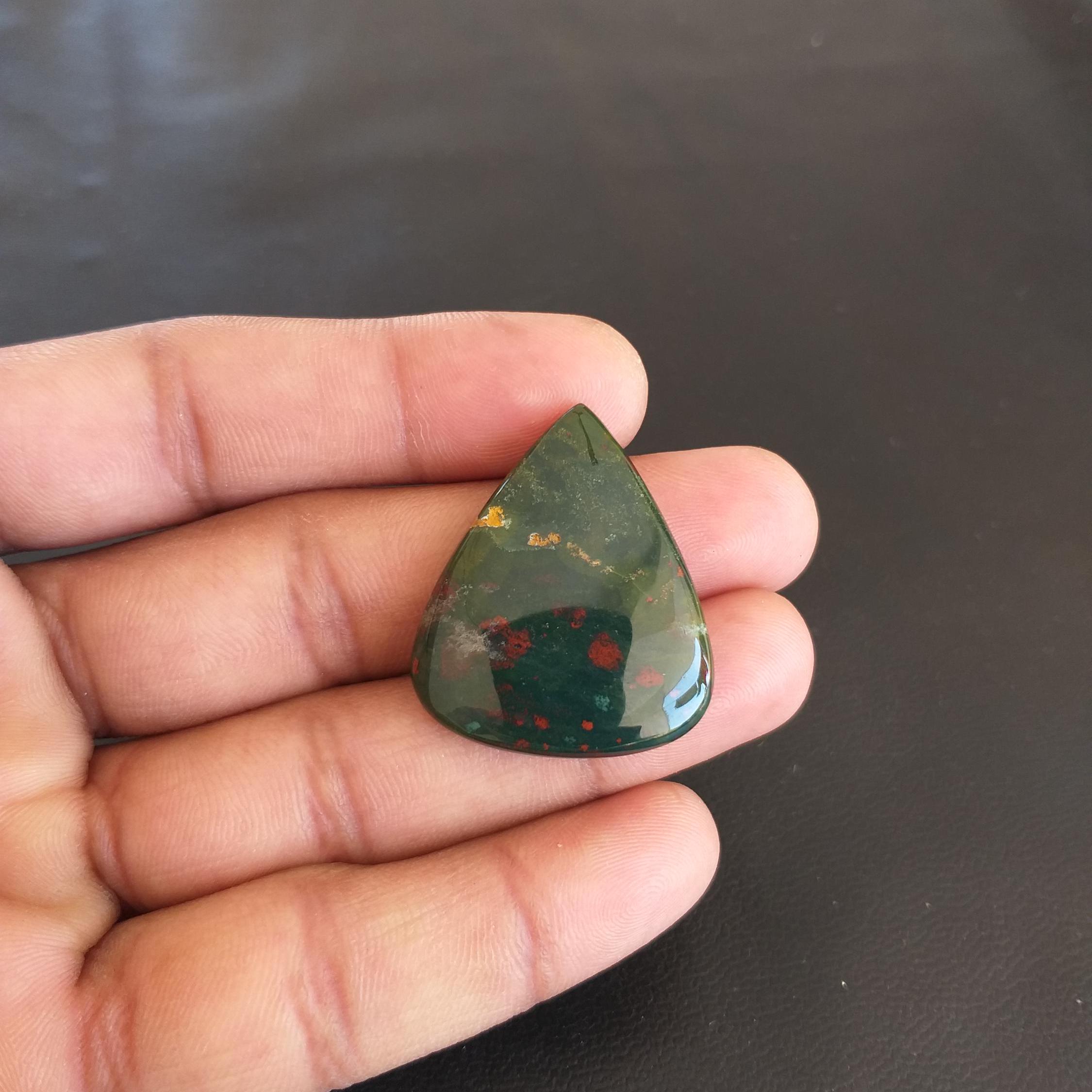 Pear Shape Bloodstone Cabochon: 37.5 Carat, Gemstone For Jewelry, 34x28x6 Mm