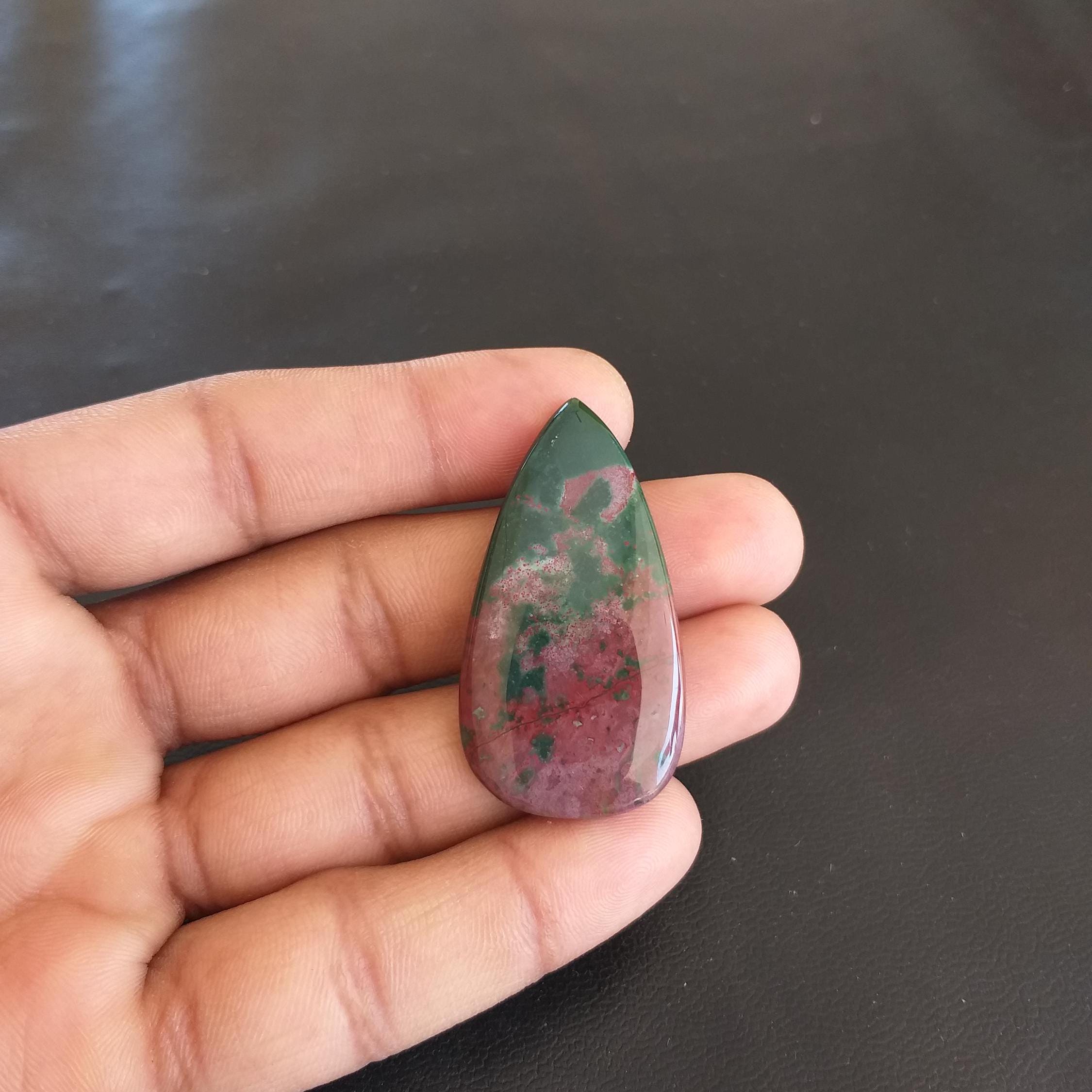 Pear Shape Bloodstone Cabochon: 45 Carat Gemstone (46x24x5 Mm