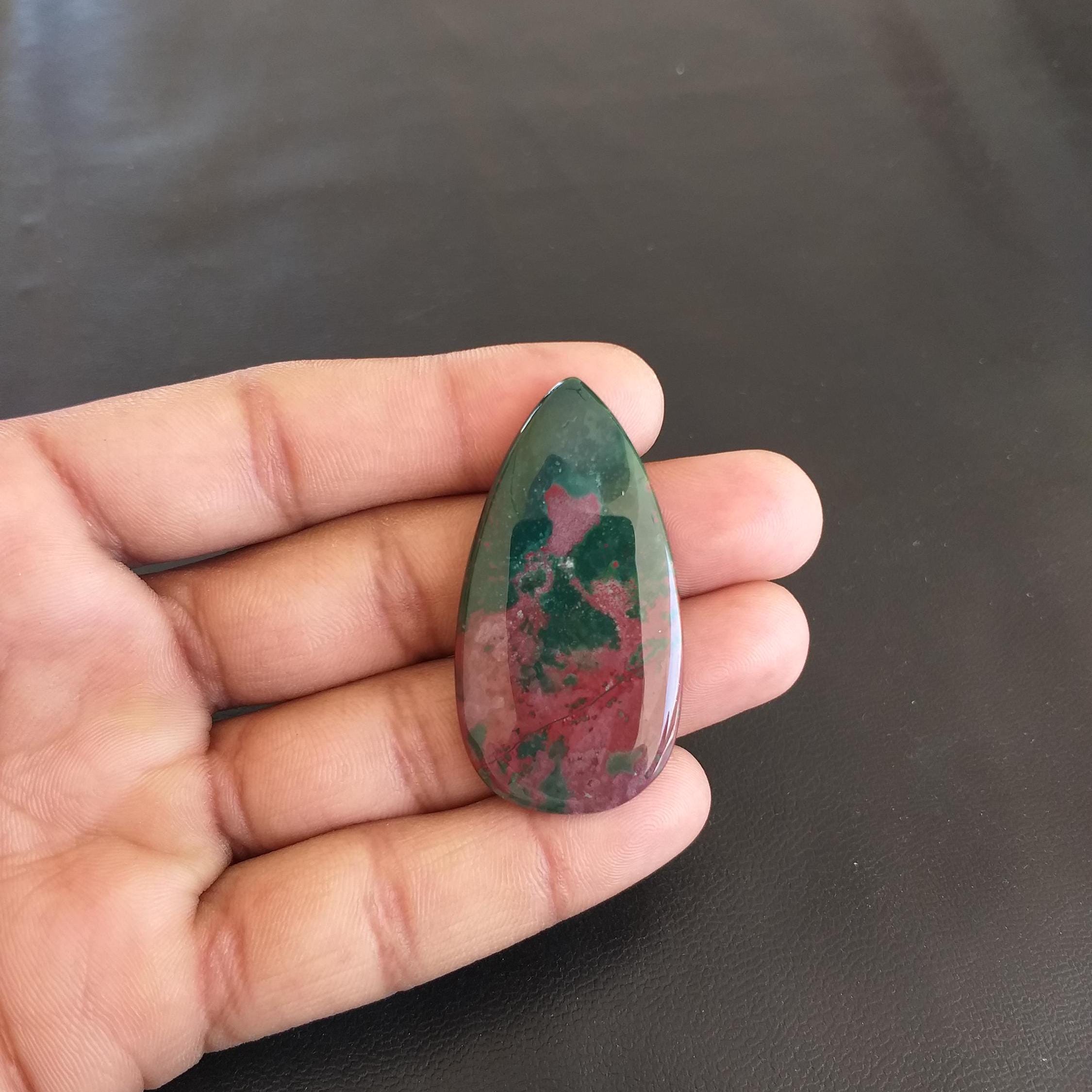 Pear Shape Bloodstone Cabochon: 47.5 Carat Gemstone (50x26x5 Mm