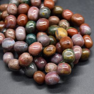 Bloodstone Gemstone Pebble Tumblestone Nugget Beads - 7mm - 10mm - 15" Strand