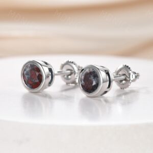 5mm Round Bloodstone Earrings, Vintage Faceted Bloodstone Bezel Set Studs Natural Bloodstone Studs Sterling Silver March Birthstone Earring