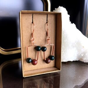 Bloodstone Copper Earrings, Handmade Gift Box