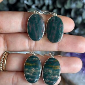 Bloodstone Dangle Earrings, .925 Sterling Silver
