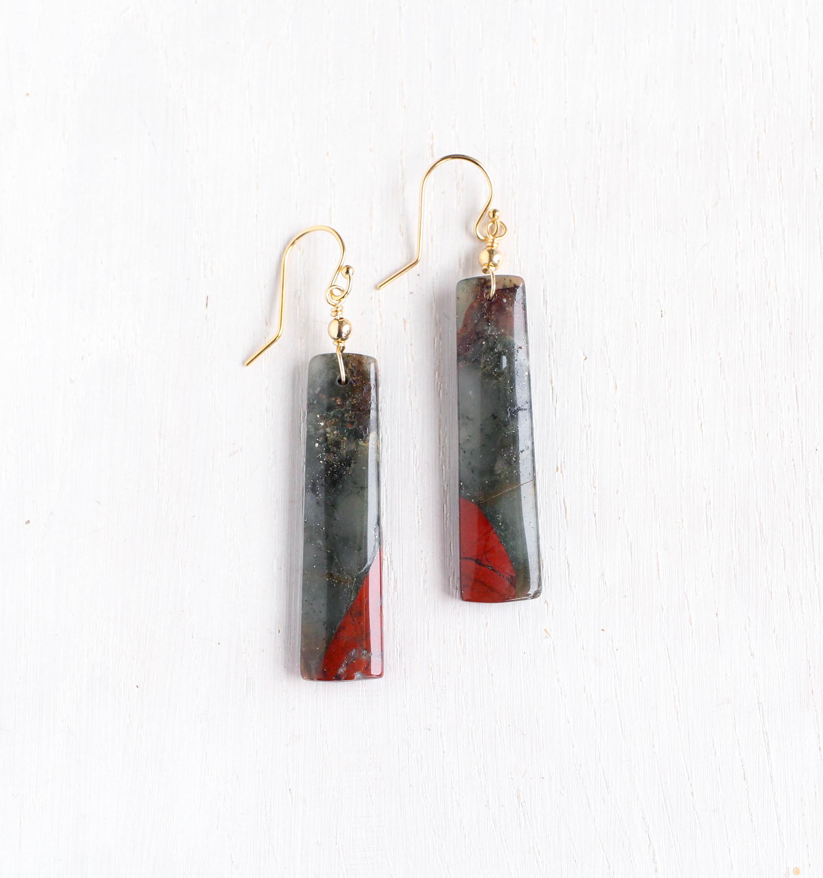 Bloodstone Dangle Earrings: Gold Or Silver Filled, Root Chakra Jewelry Bloodstone Dangle Earrings: Gold Or Silver Filled, Root Chakra Jewelry