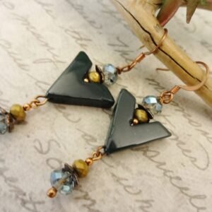 Dark Green Bloodstone Dangle Earrings: Czech Crystal Gemstone Jewelry