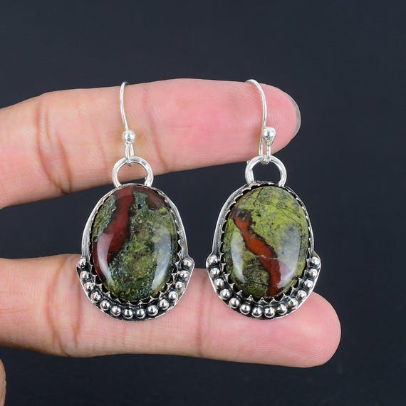 Dragon Bloodstone 925 Sterling Silver Earrings: Handmade Gemstone Jewelry