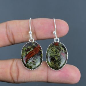 Dragon Bloodstone Dangle Earrings: Handmade 925 Sterling Silver