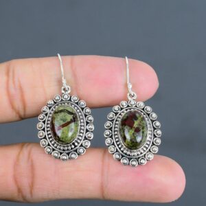 Dragon Bloodstone Earrings: Handmade 925 Sterling Silver Vintage Jewelry